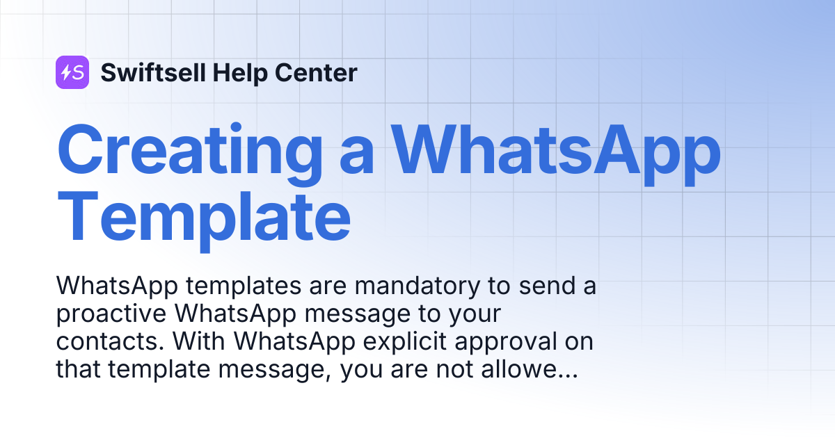 Creating a WhatsApp Template | Swiftsell Help Center